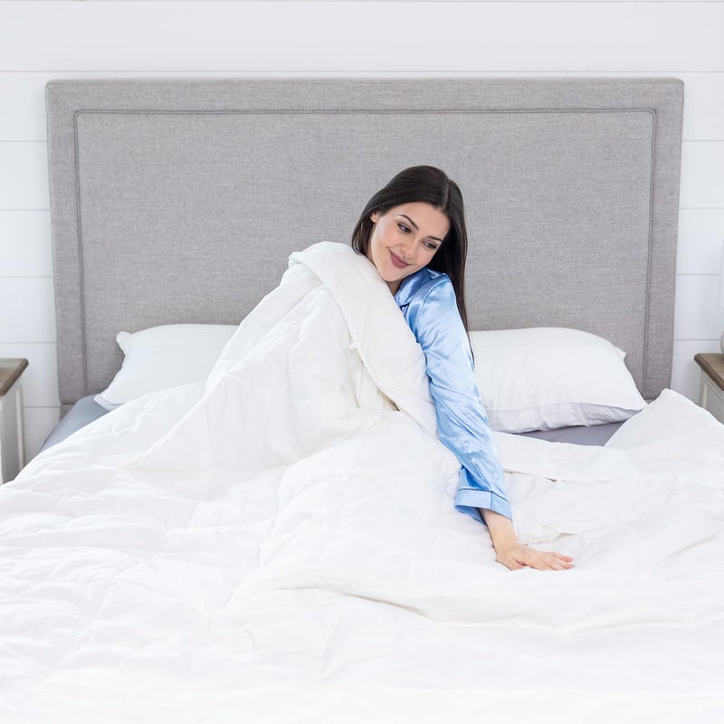 Globon White Summer Down Comforter/Blanket Queen Size, Lightweight Duvet Insert for Hot Sleepers, Noiseless & Extra Soft Shell,14OZ,750 Fill Power, with Ties, Solid White - Image 4